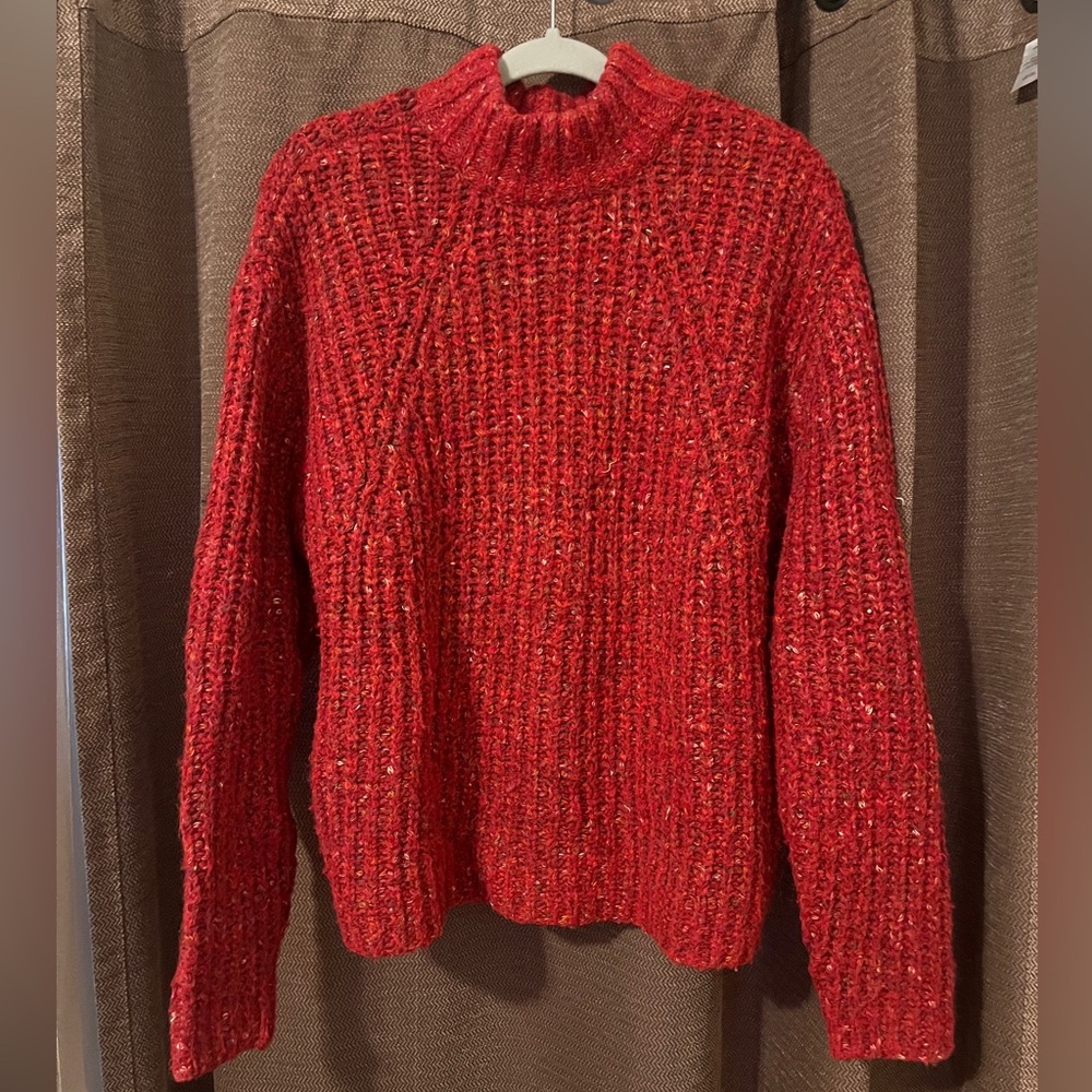 A New Day Red Cowl Neck Sweater with Ribbed Knit